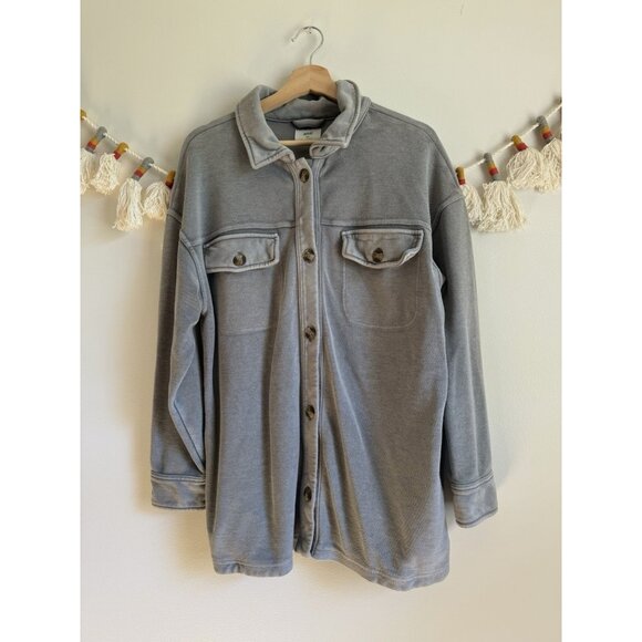 aerie Tops - Aerie Trucker Oversized Gray Button Down Shacket Flannel Casual Basics Cotton M